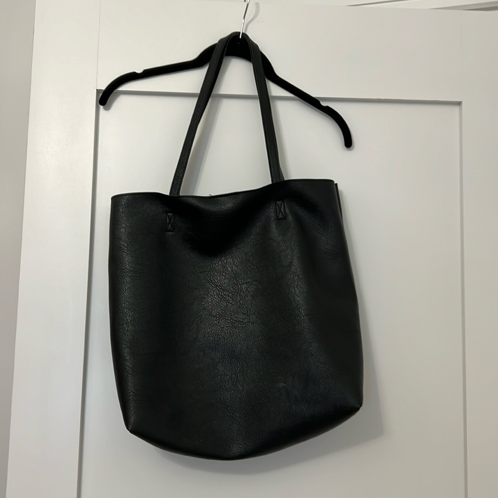 Black vegan leather tote